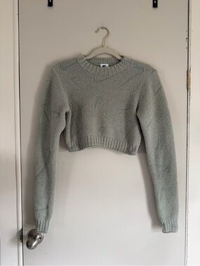 Nike Cropped Knit Crewneck Sweater in Sage Green